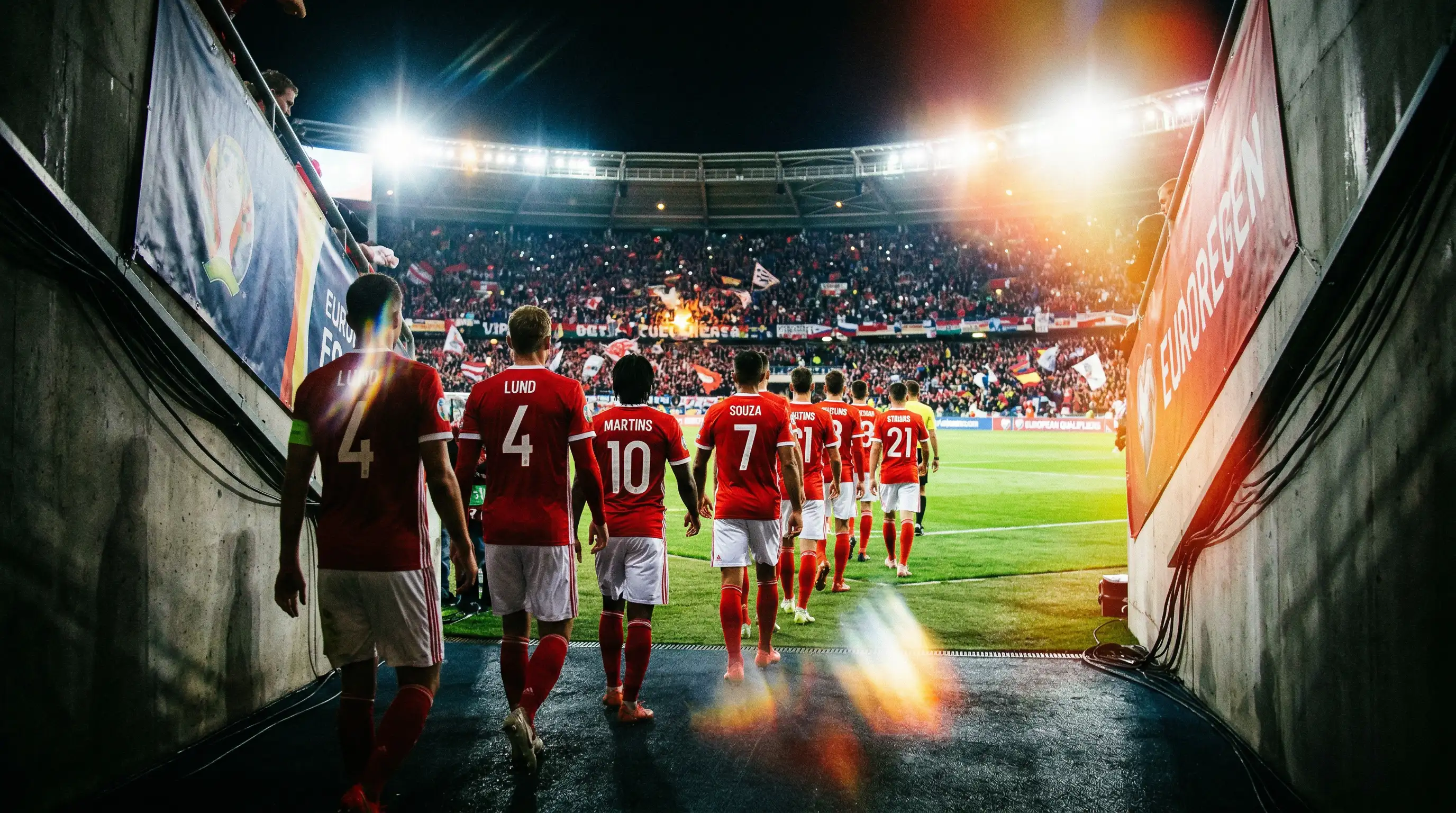 Čeští fotbalisté nastupují na hřiště během kvalifikačního zápasu na mistrovství světa 2026